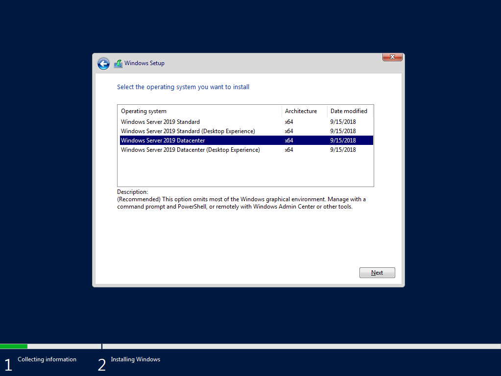 Windows Server 2019 — Server Core vs. Desktop Experience (GUI)