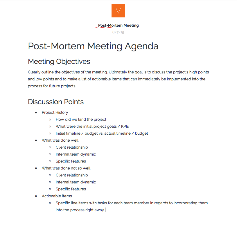 Hosting PostMortem Meetings 101 Verbal+Visual Medium