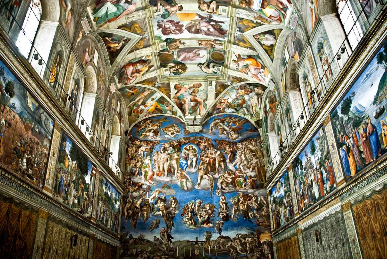 Michelangelo’s Sistine Chapel ceiling is one of the most influential artworks of all time and a foundational work of Renaissance Art. Painted directly on the ceiling of the Sistine Chapel in the Vatican, the masterpiece depicts key scenes from the Book of Genesis.