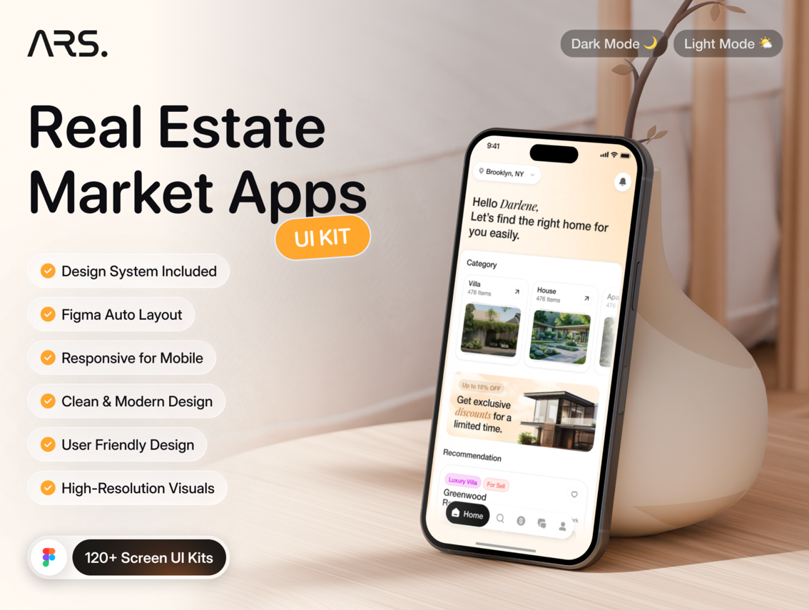 A comprehensive real estate UI kit with listings, maps, and agent profiles. It is a good base for property marketplaces and broker apps.