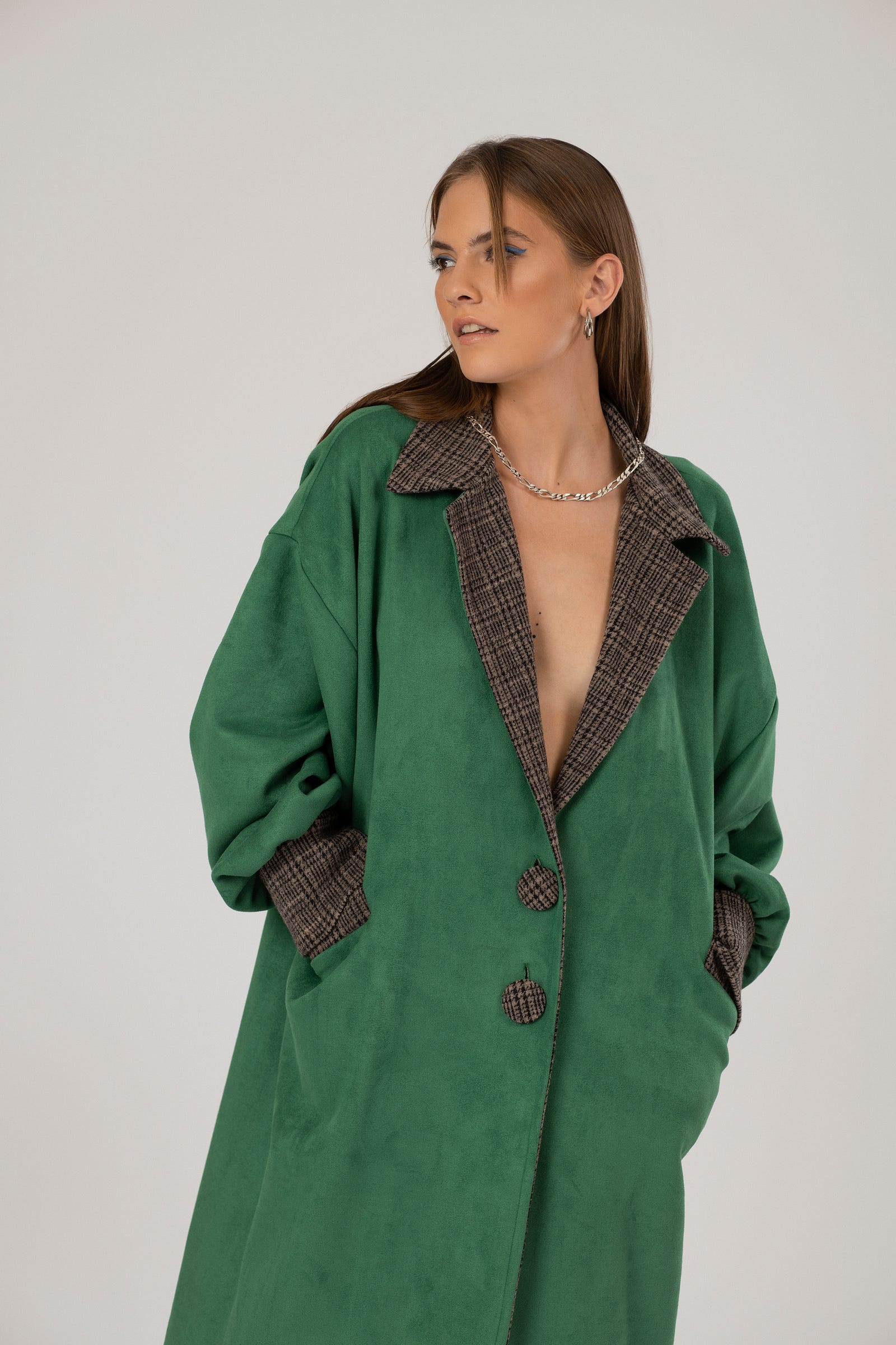 Emerald suede green trench coat