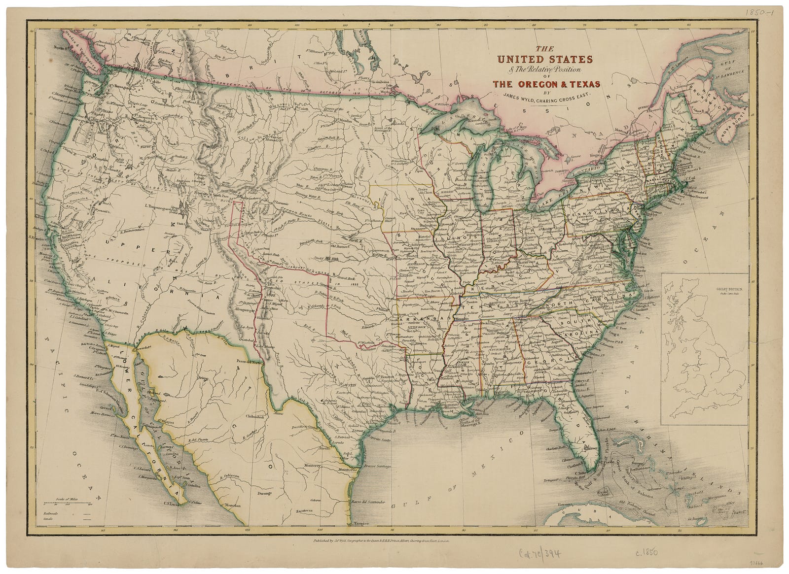 The United States & The Relative Position Of The Oregon & Texas, [ca. 1850]