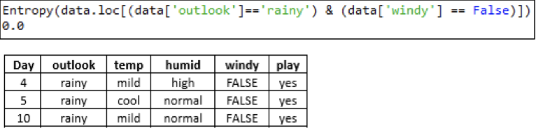Data snippet for Outlook — rainy — Windy — FALSE