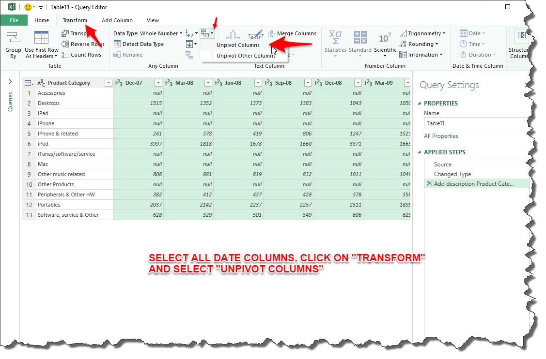 Как сделать unpivot в excel