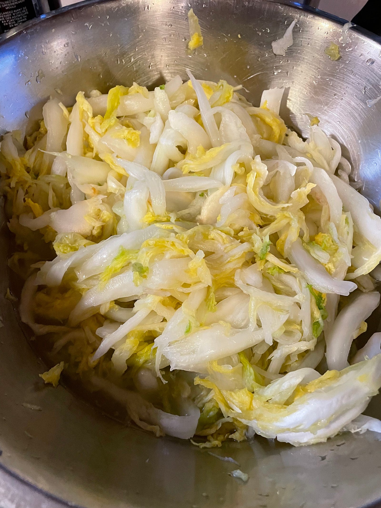 Flasid cabbage filling half of a large bowl.