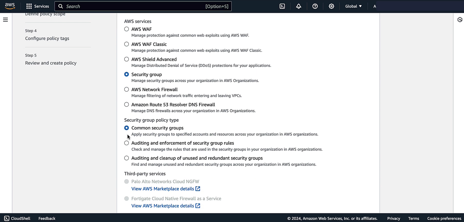 AWS Firewall Manager Common Security Group Policy