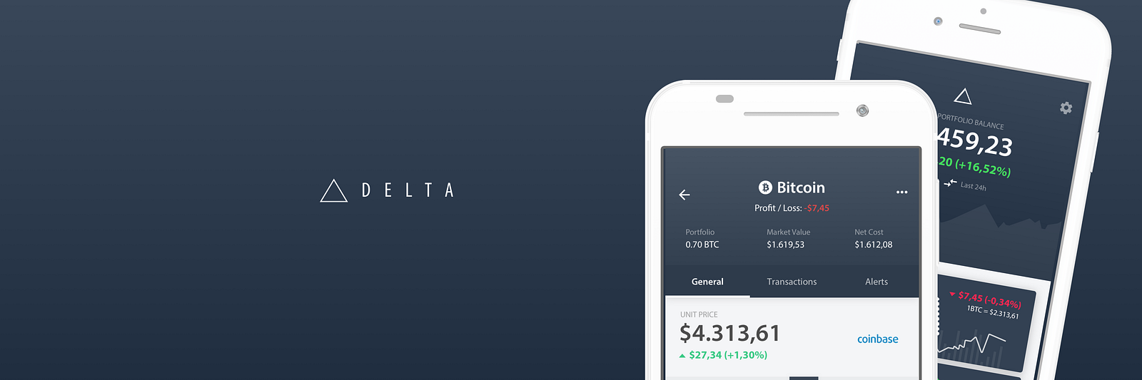 delta crypto app show percentage