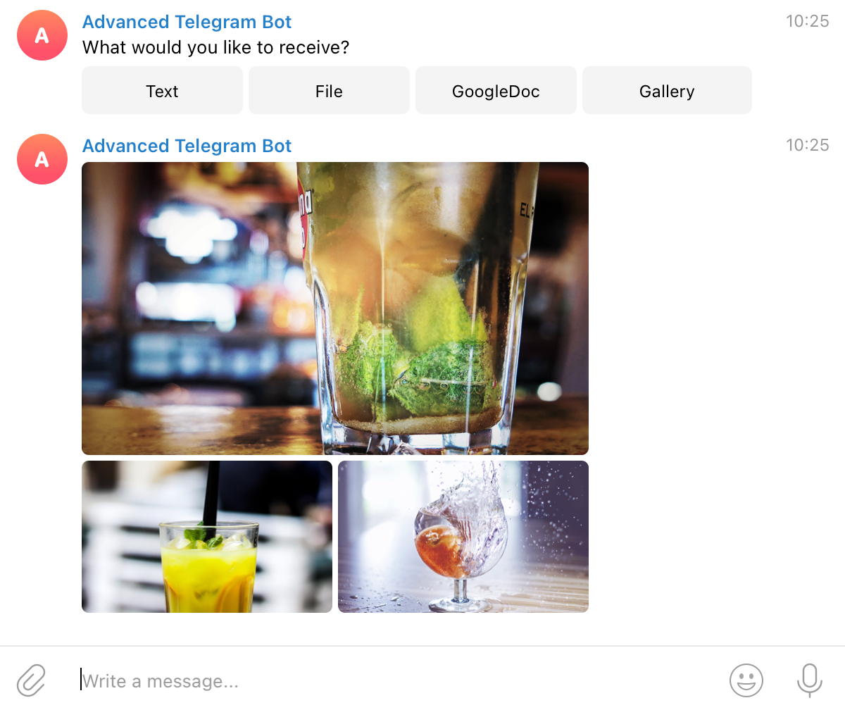 Gallery of images displayed in a Telegram chat