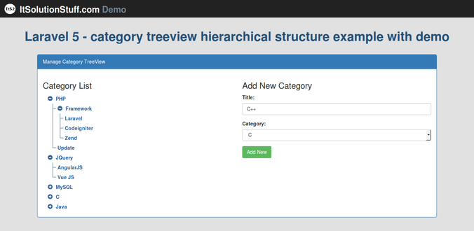 Laravel 5 — category treeview hierarchical structure 