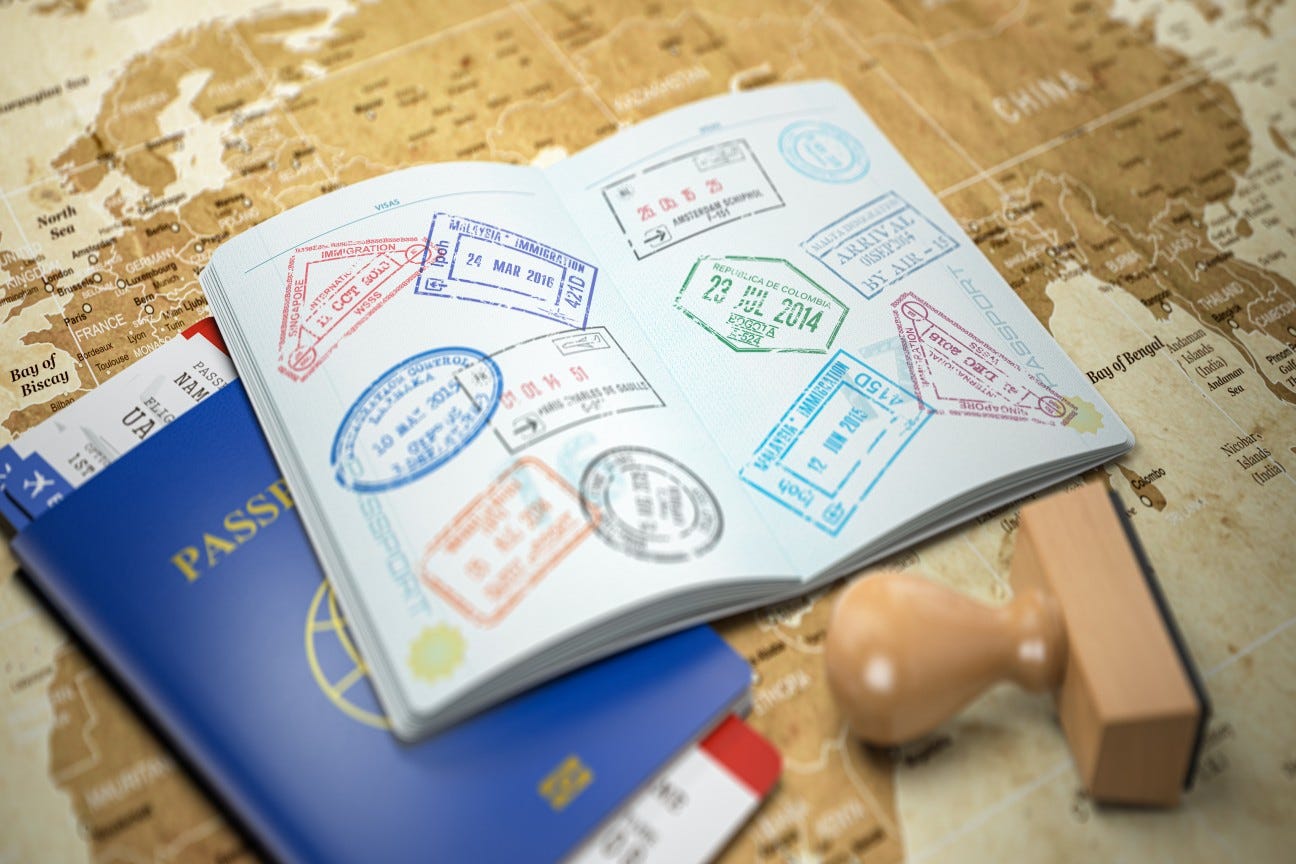 tourist passport open on world map