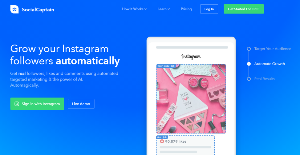 socialcaptain grow your followers automatically - start growing your instagram followers today 5 day free title