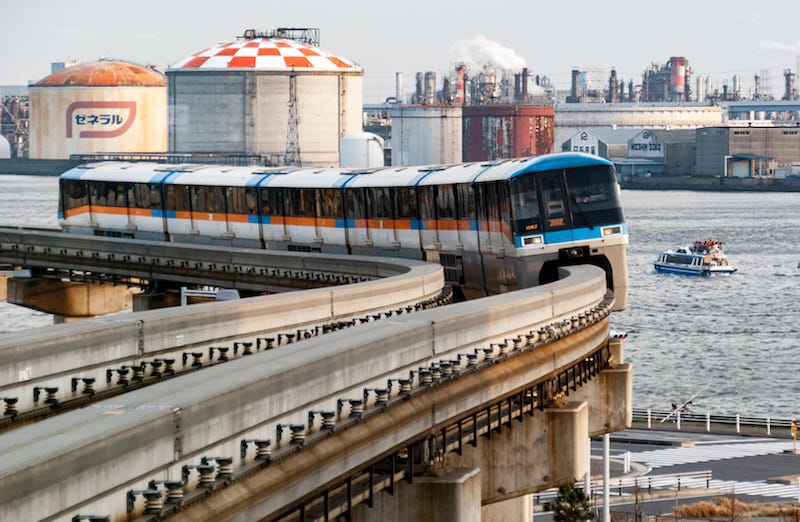 The Tokyo Monorail Haneda Airport Line that connects Tokyo International Airport (A.K.A. Haneda) with Tokyo