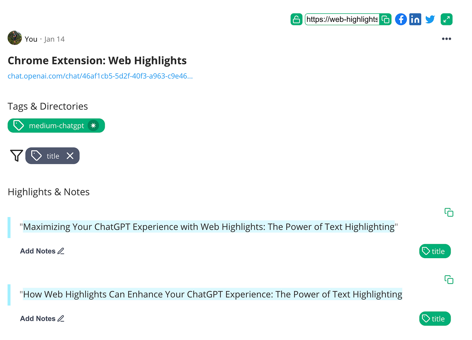 Web Highlights app: Filtering highlights by tag