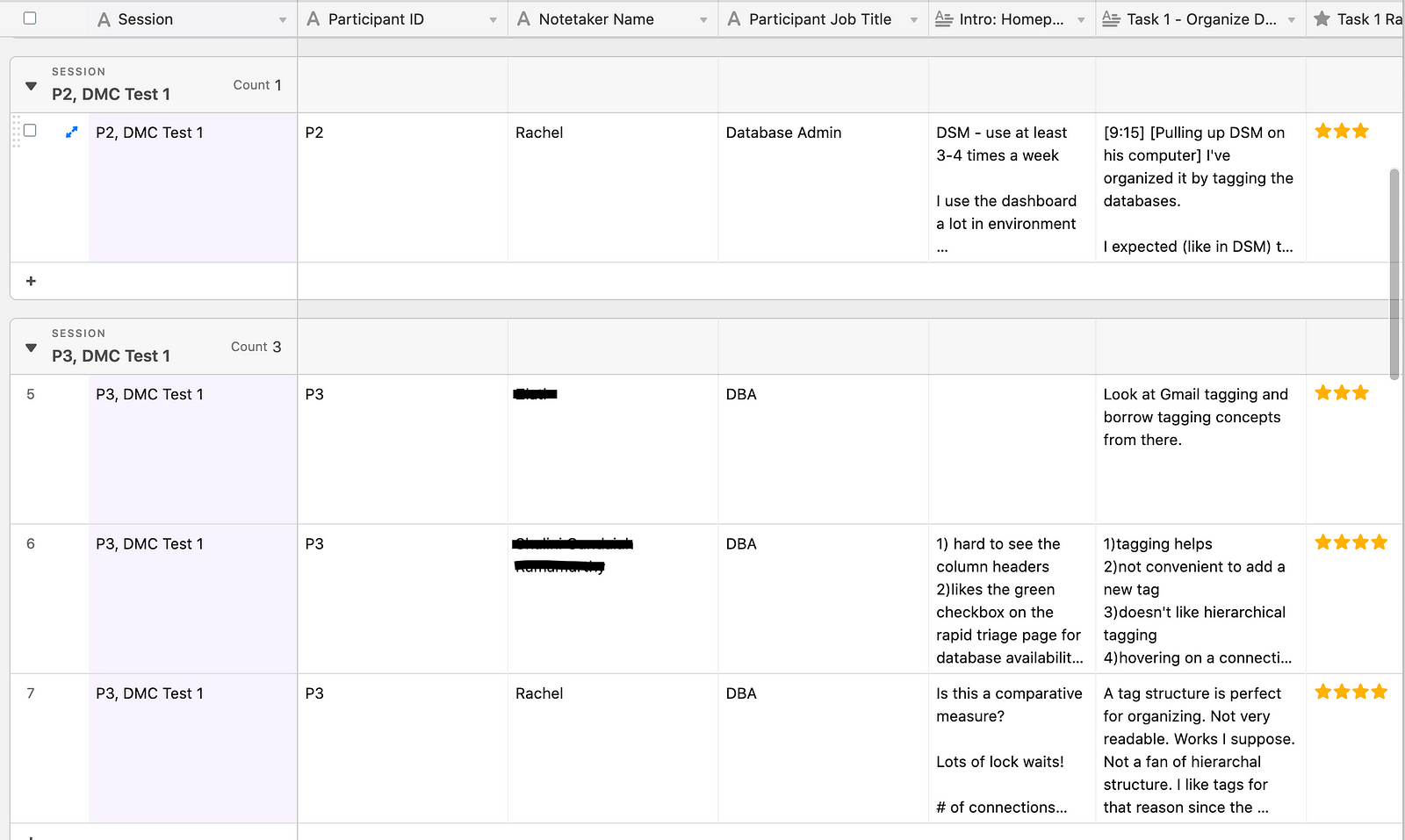 Notes spreadsheet view in Airtable