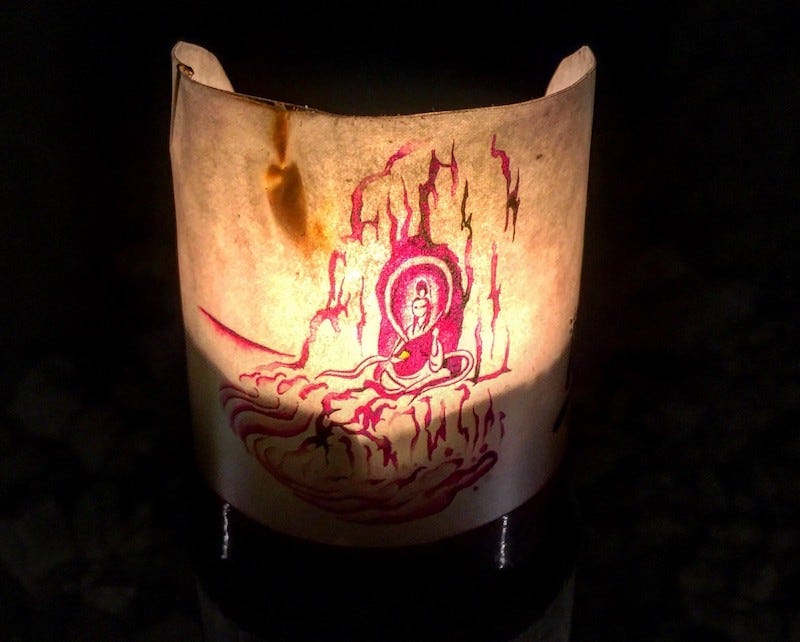 A candle of Benzaiten that is used to illuminate the Enoshima Iwaya caves