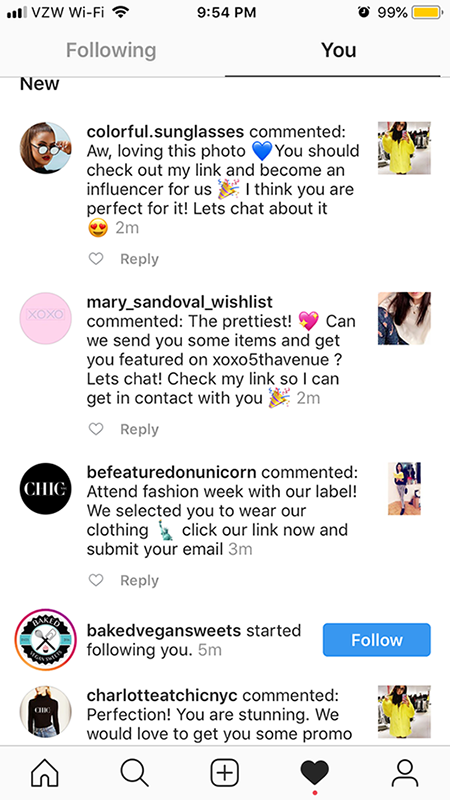 most accounts that commented are small brands with a decent following usually in the thousands they were all selling clothing accessories - follow thousands on instagram