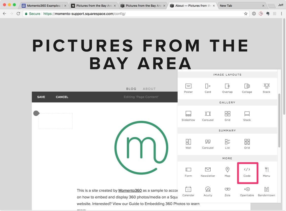 How to embed 360 photos in your Squarespace website
