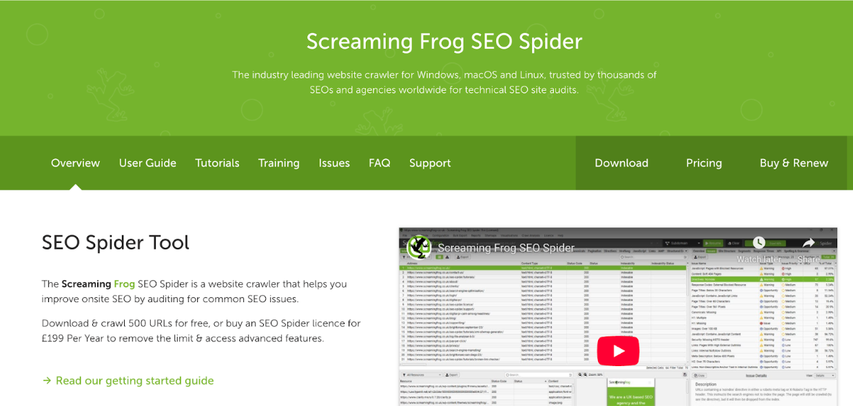 Screaming Frog website main page