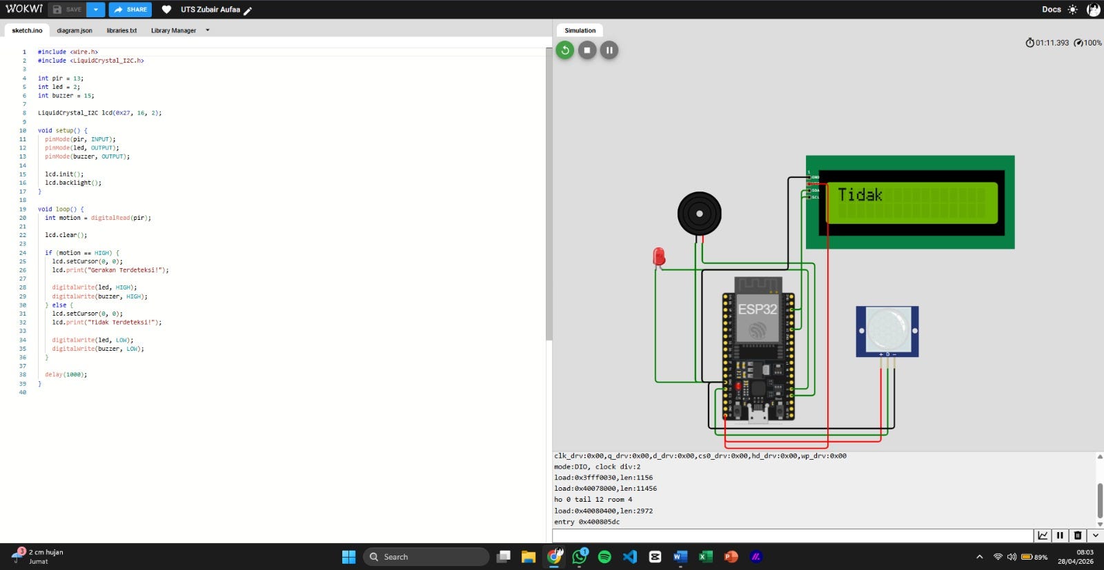 Sistem Keamanan Ruangan Berbasis Sensor Gerak (PIR) dengan ESP32