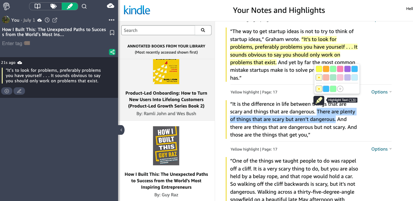Manually highlight your annotations from your Kindle with Web Highlights