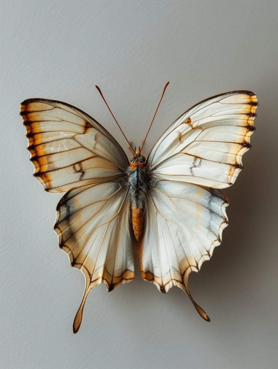 butterfly on a white background, top angle, created with Midjourney AI generated image.