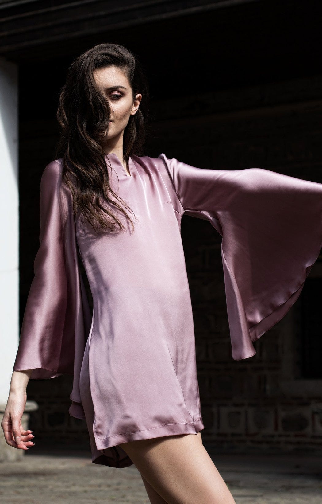 Satin silk short millennial pink dress