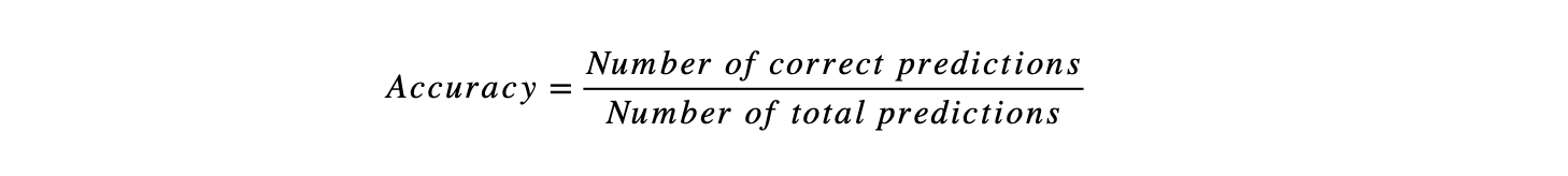 Accuracy Formula for calculating accuracy for classification models