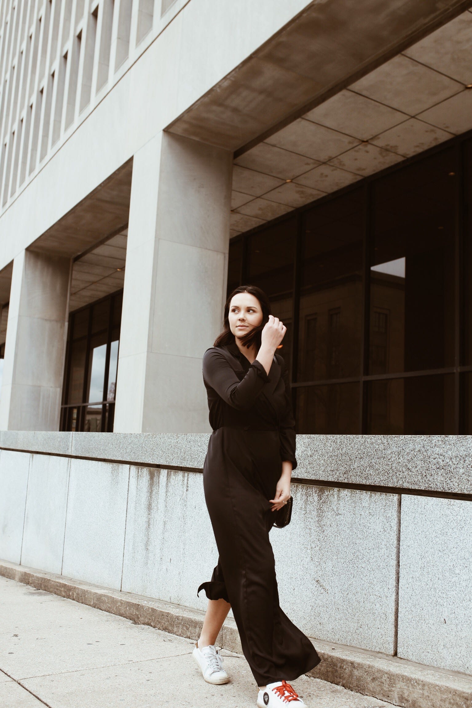 Alison K. Saylor wearing the black shirt dress by Bastet Noir