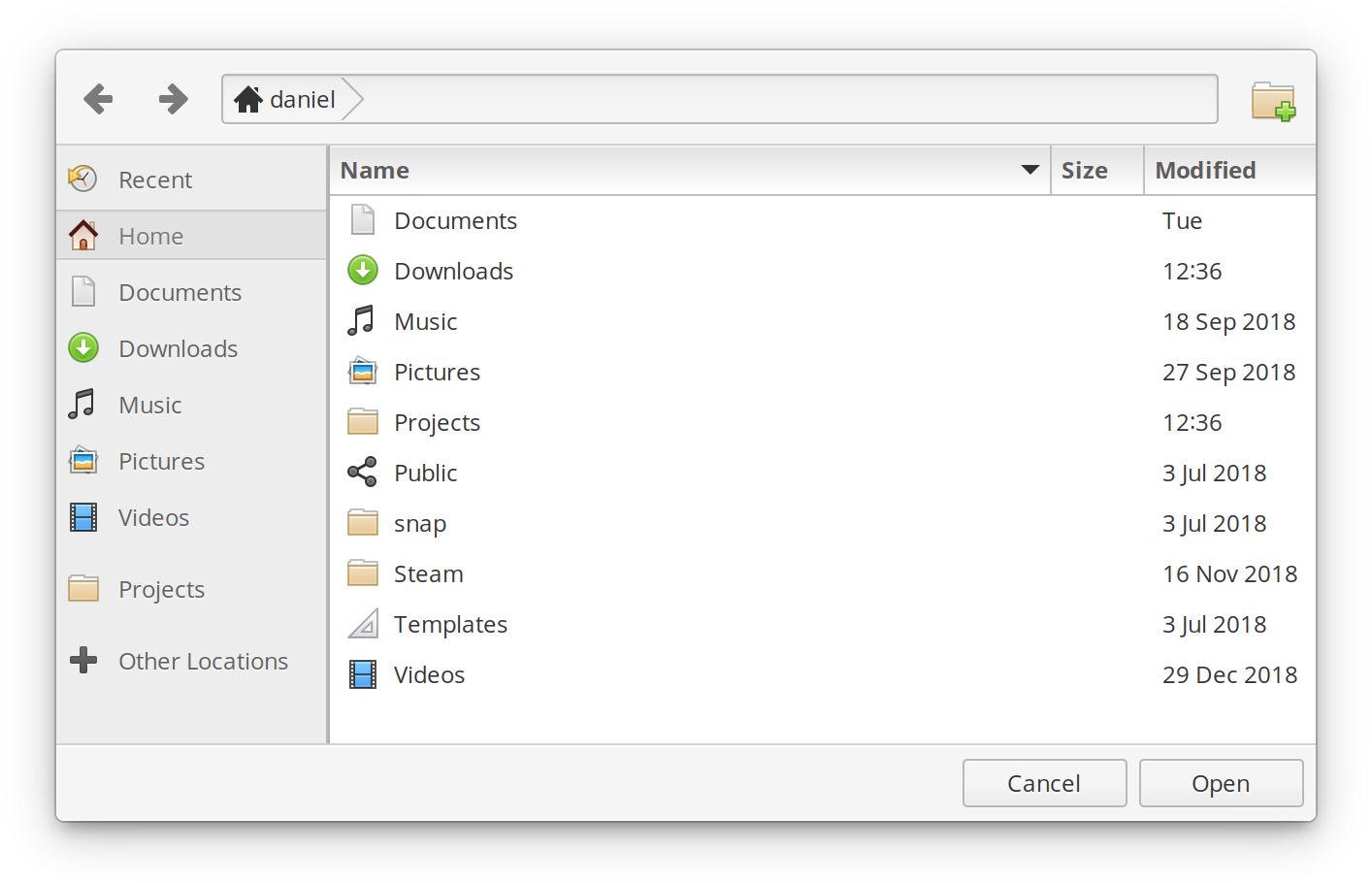 Current FileChooserDialog in elementary OS 5 Juno