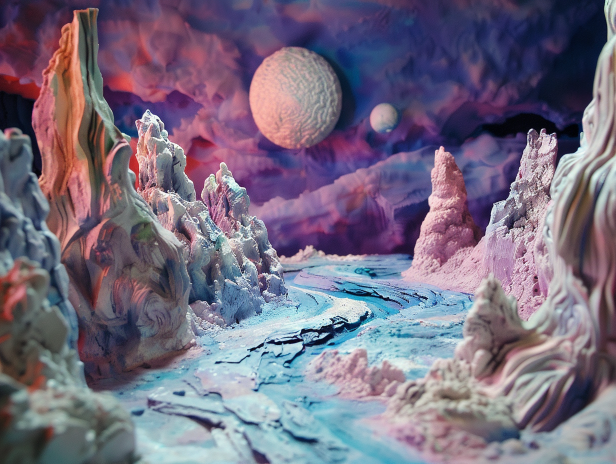 other worldly claymation landscape, created with Midjourney AI generated image.