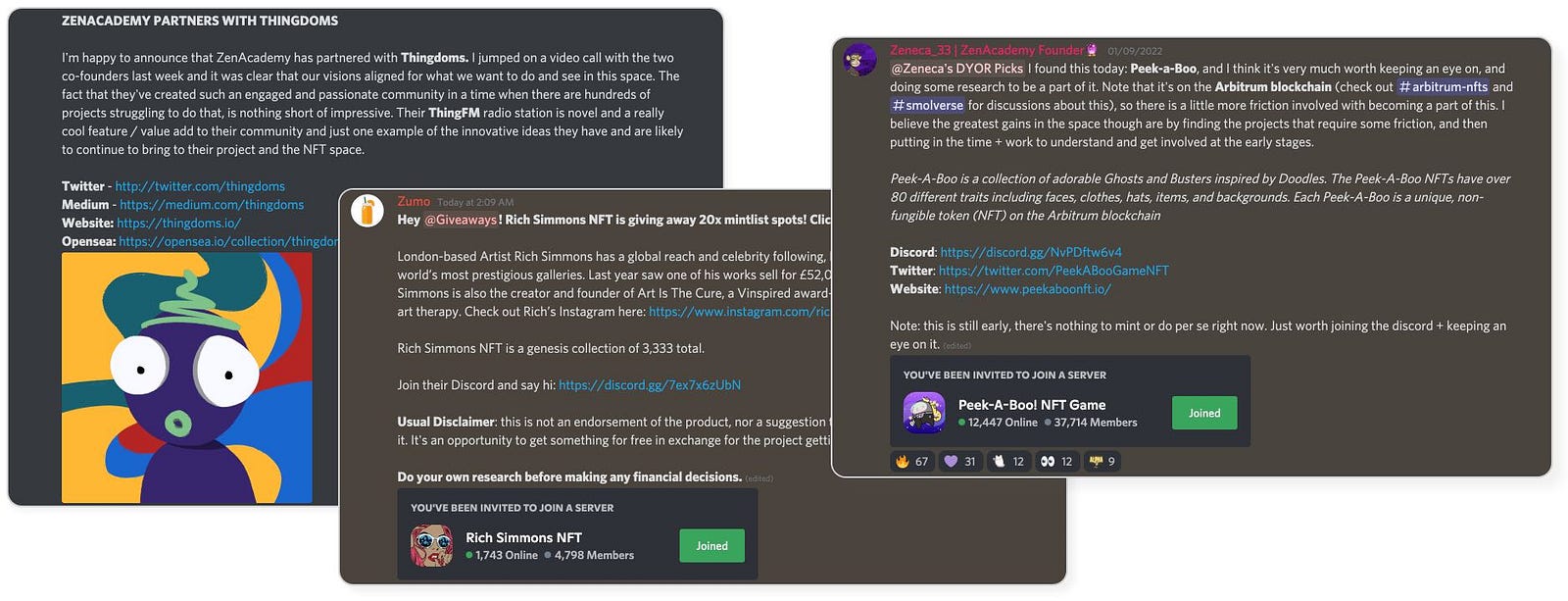 Three examples of leading NFT projects on Discord