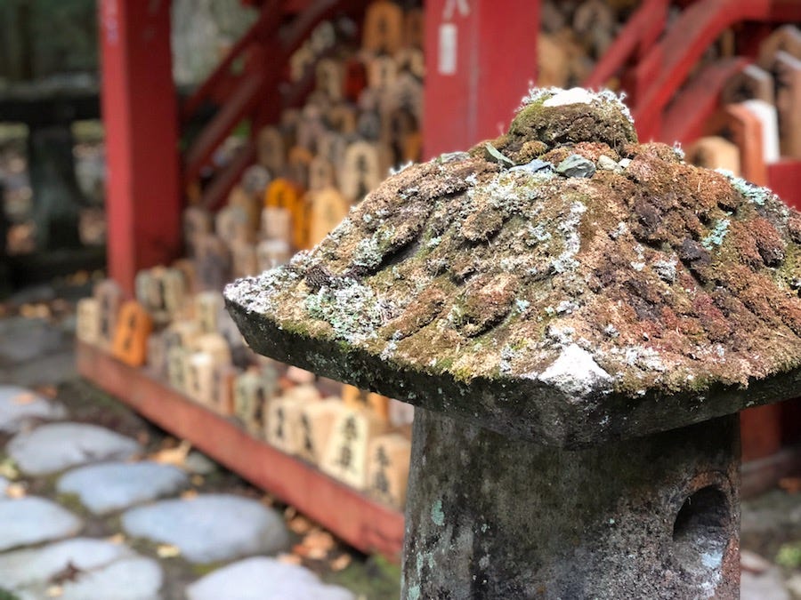 Shogi pieces at the Rinnoji Kannon-do along Nikko’s Takino-o Path in Tochigi Prefecture