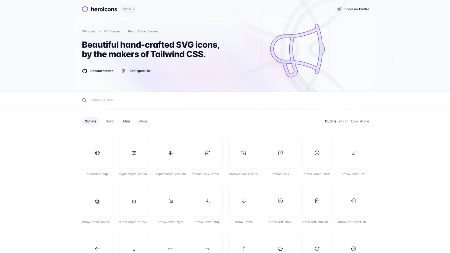 By the Tailwind CSS team. 300+ icons in outline, solid, and mini sizes. Best for Tailwind-based projects.