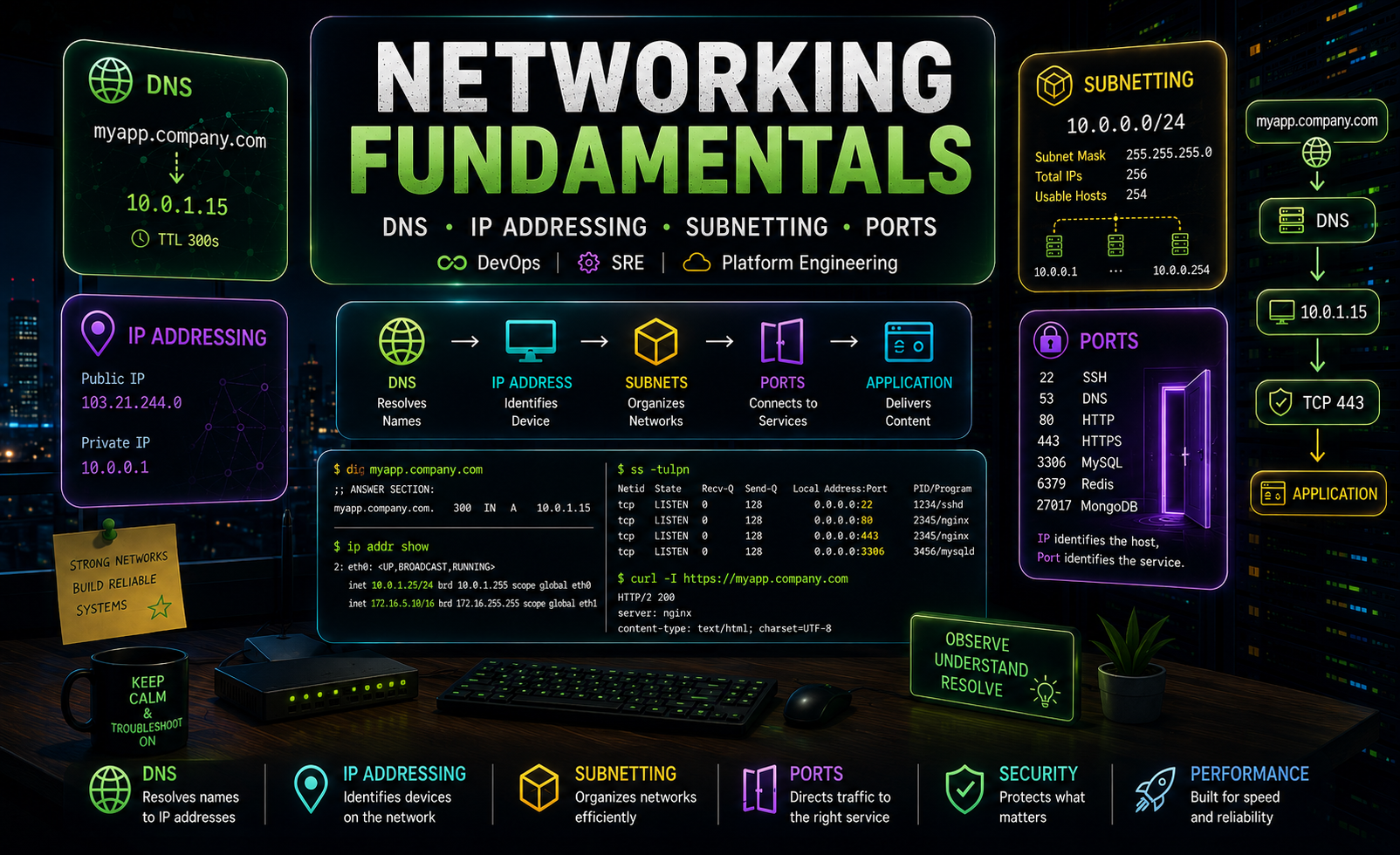 Networking Concepts: DNS, IP Addresses, Subnets & Ports