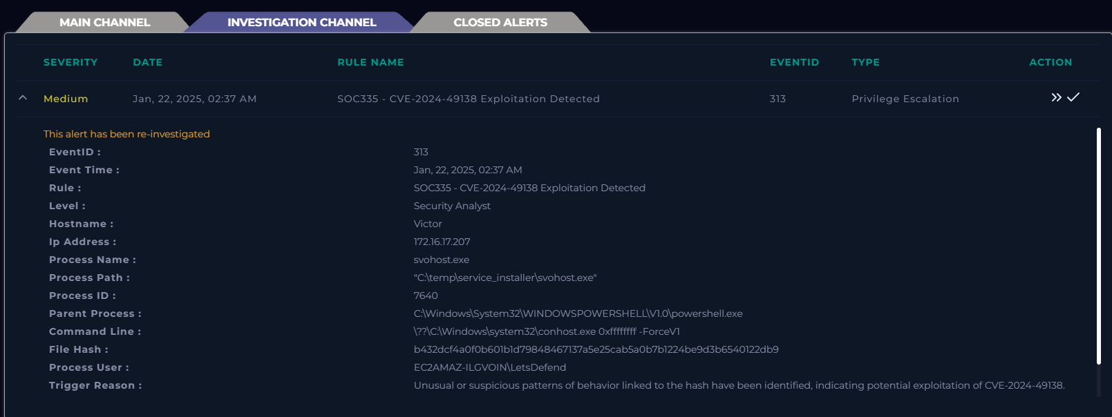LetsDefend: SOC335 — CVE-2024–49138 Exploitation Detected