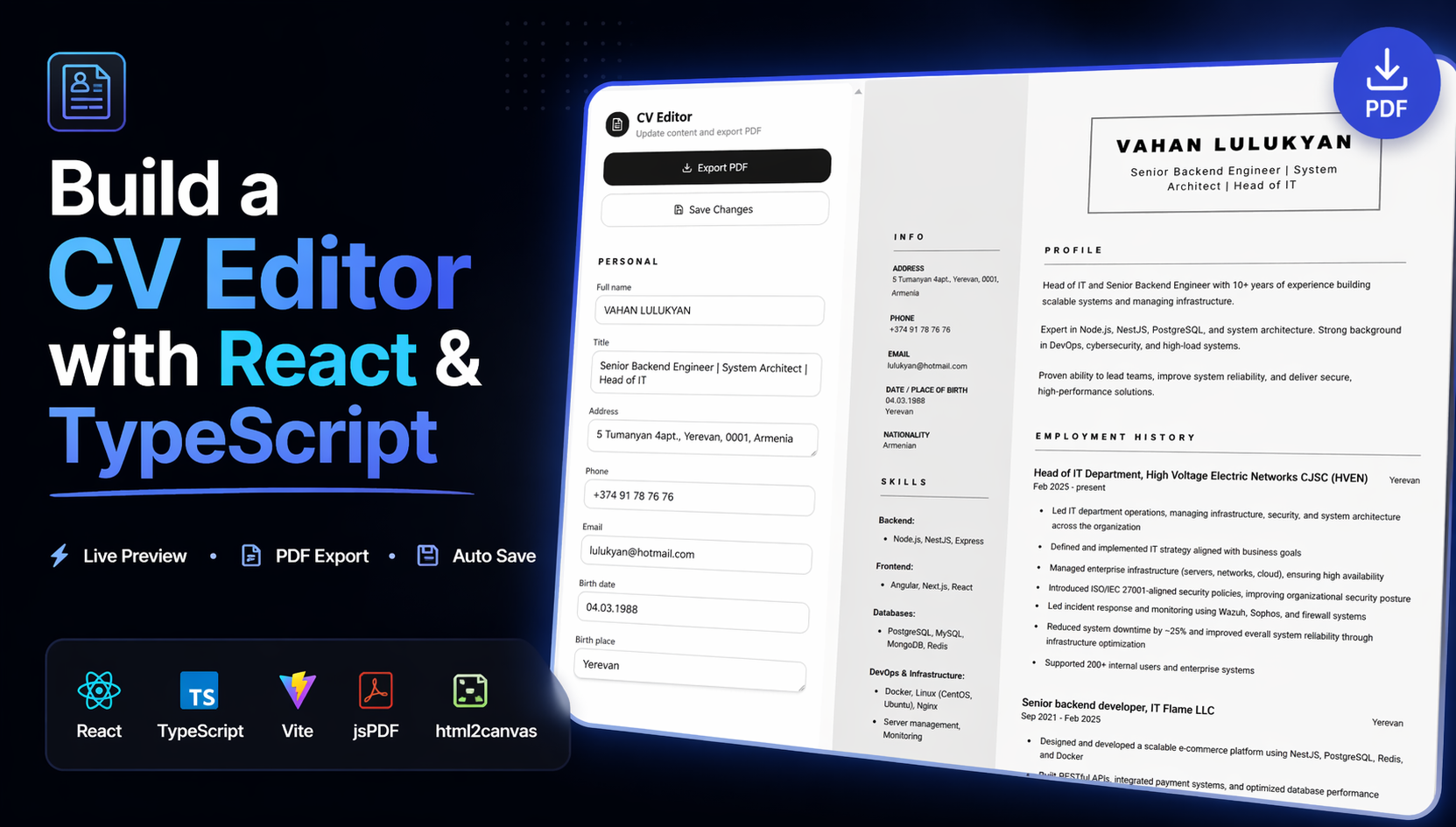 I Built a CV Editor with React and TypeScript — Live Preview + PDF Export