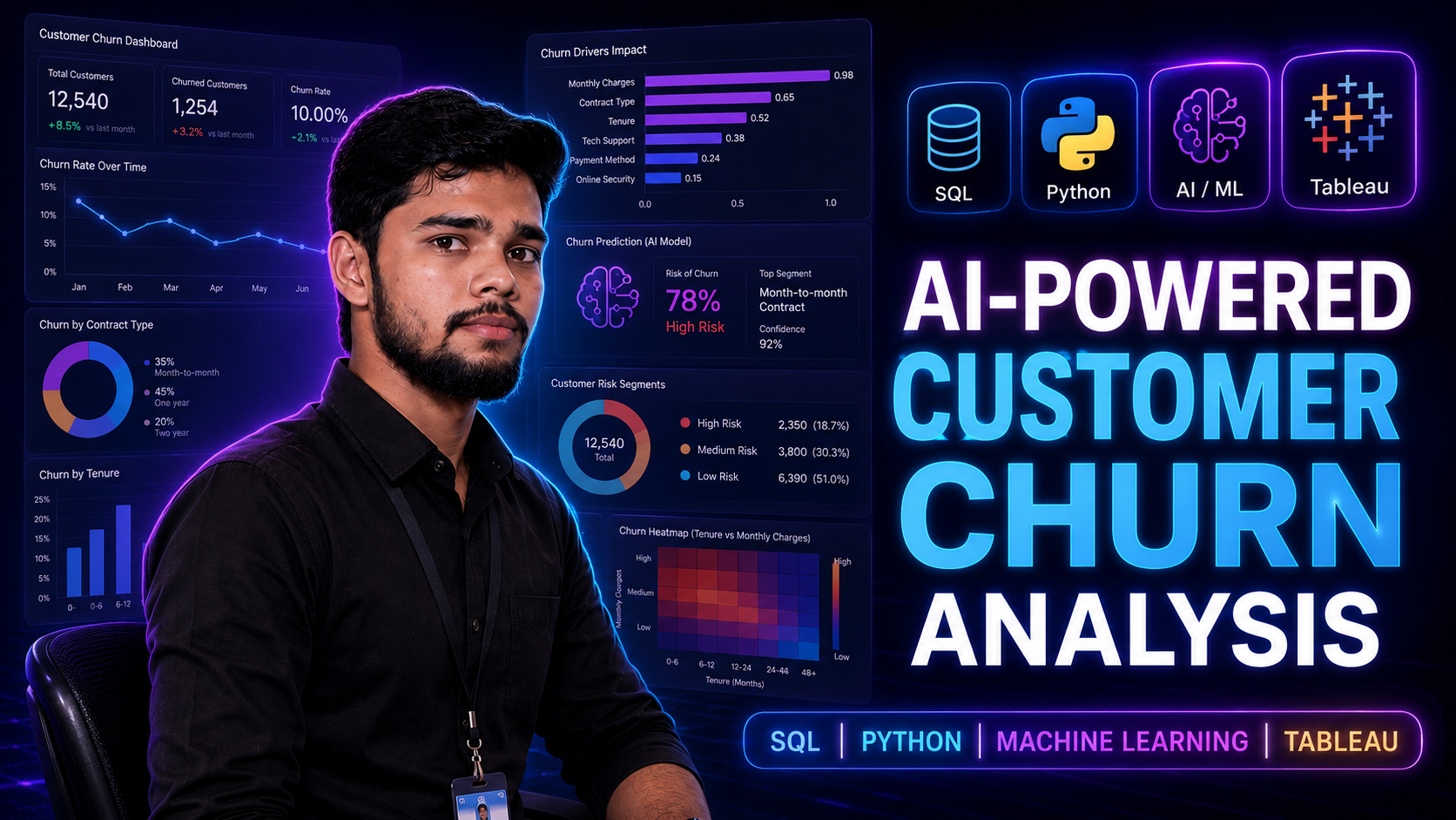 How I Built an AI-Powered Customer Churn Analysis Project Using SQL, Python, Machine Learning, and…