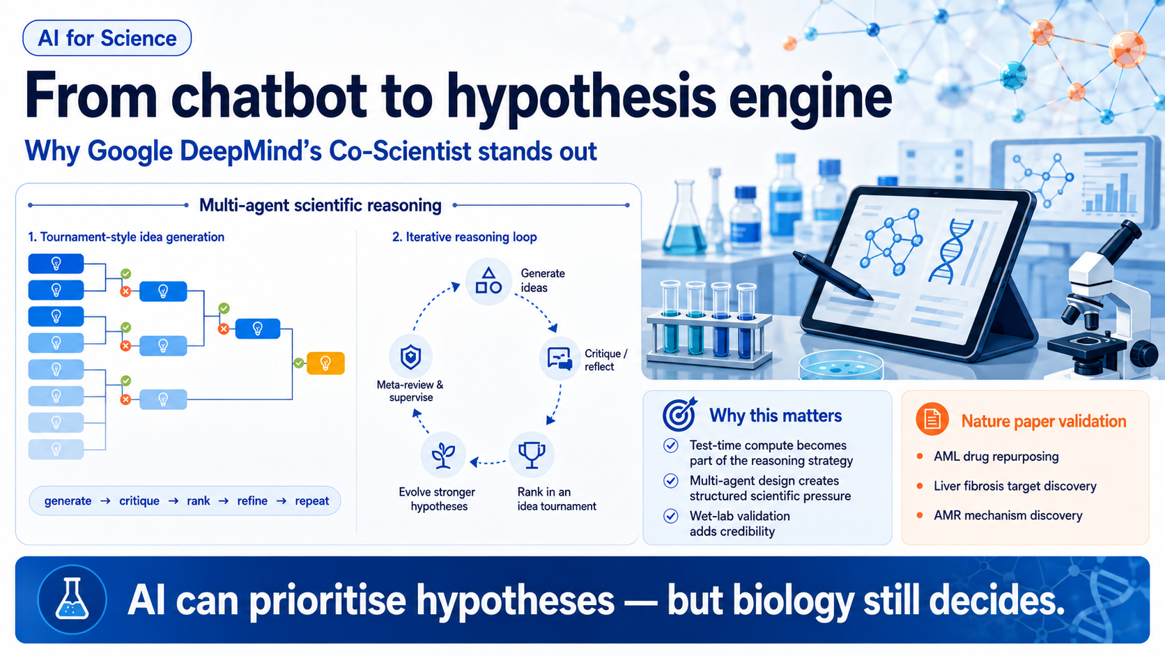 DeepMind’s Co-Scientist turns scientific ideation into an iterative multi-agent workflow: generate…
