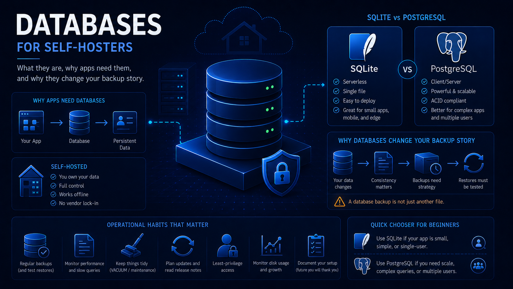 Databases for self-hosters: what they are, why apps need them, and why they change your backup…