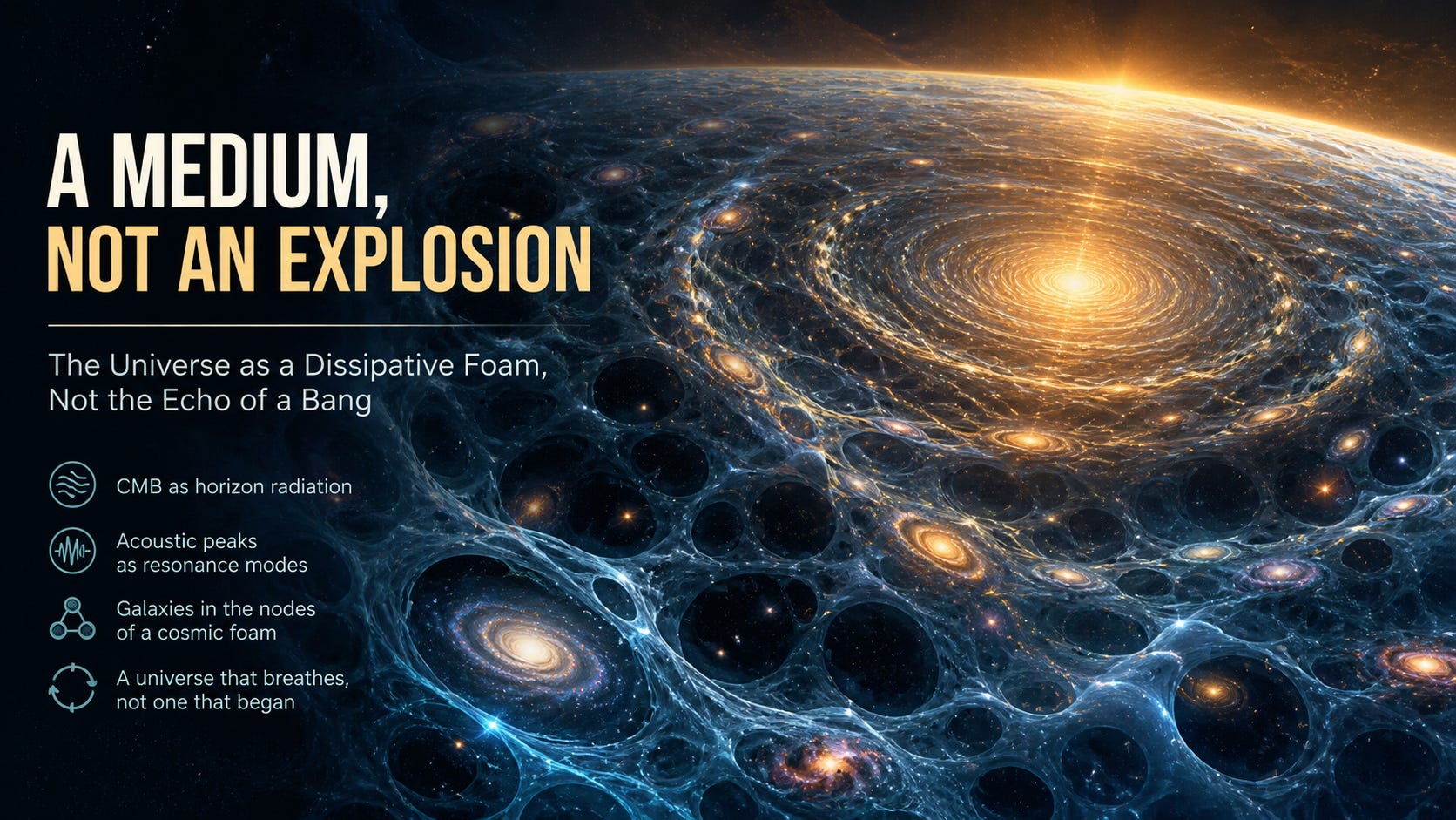 Medium Instead of Bang: The Universe as Dissipative Foam