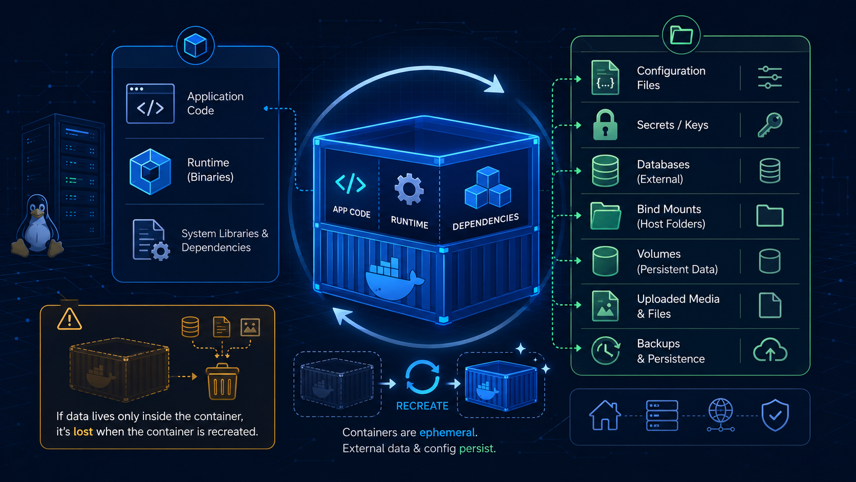 What should live in the container and what should live outside it?