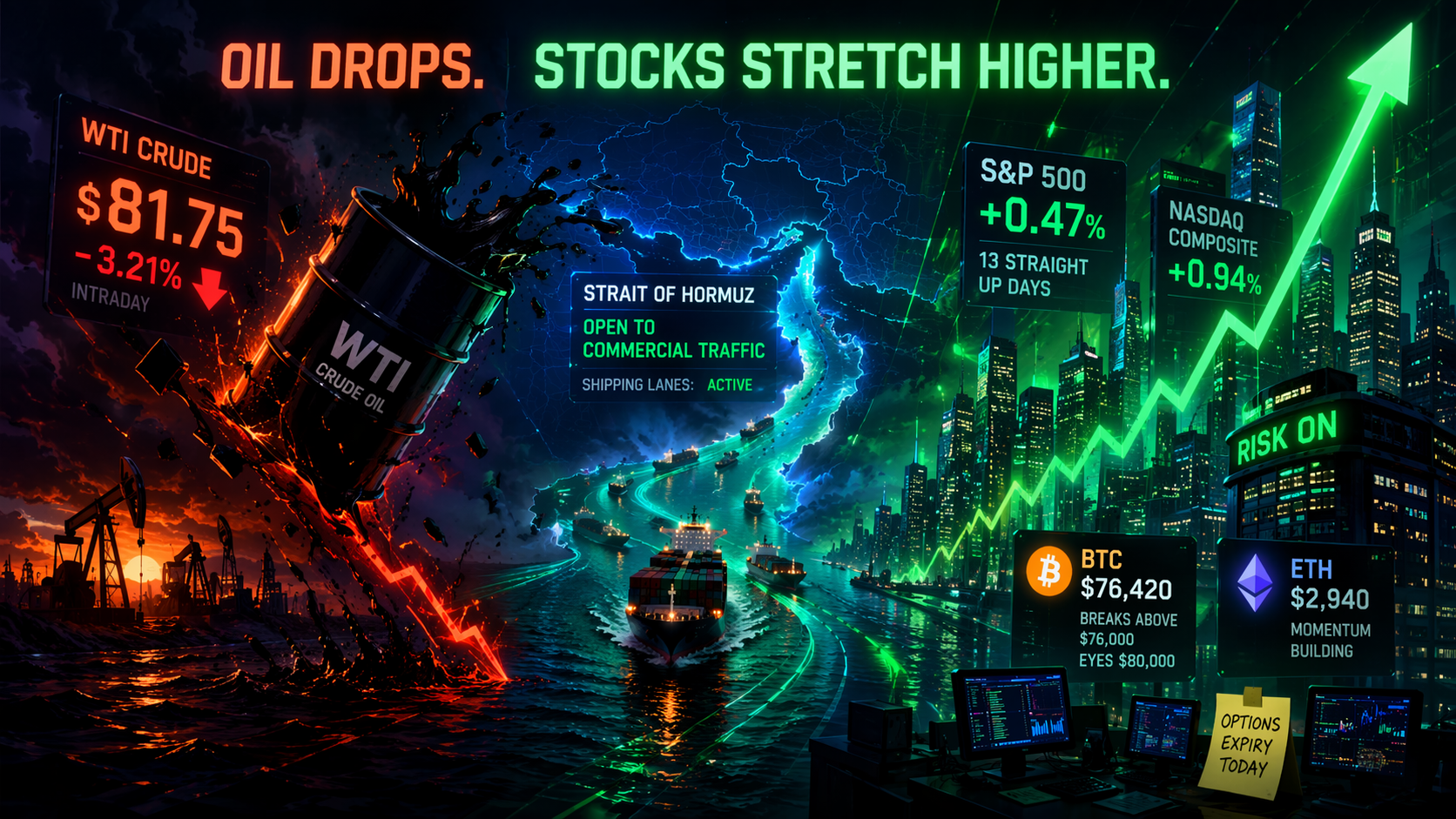 Oil Drops, Stocks Stretch Higher | April 17, 2026