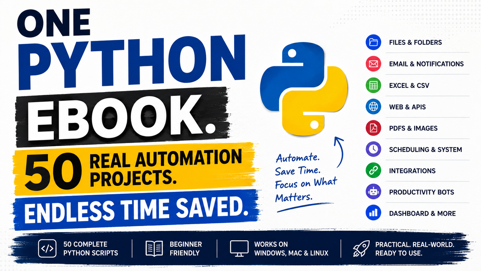 One Python Ebook. 50 Real Automation Projects. Endless Time Saved.