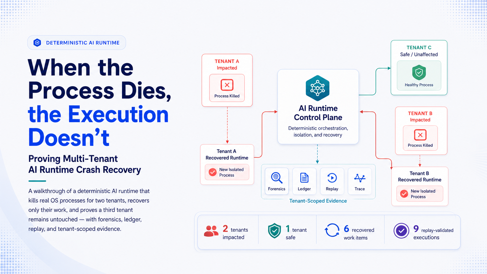 When the Process Dies, the Execution Doesn’t: Proving Multi-Tenant AI Runtime Crash Recovery