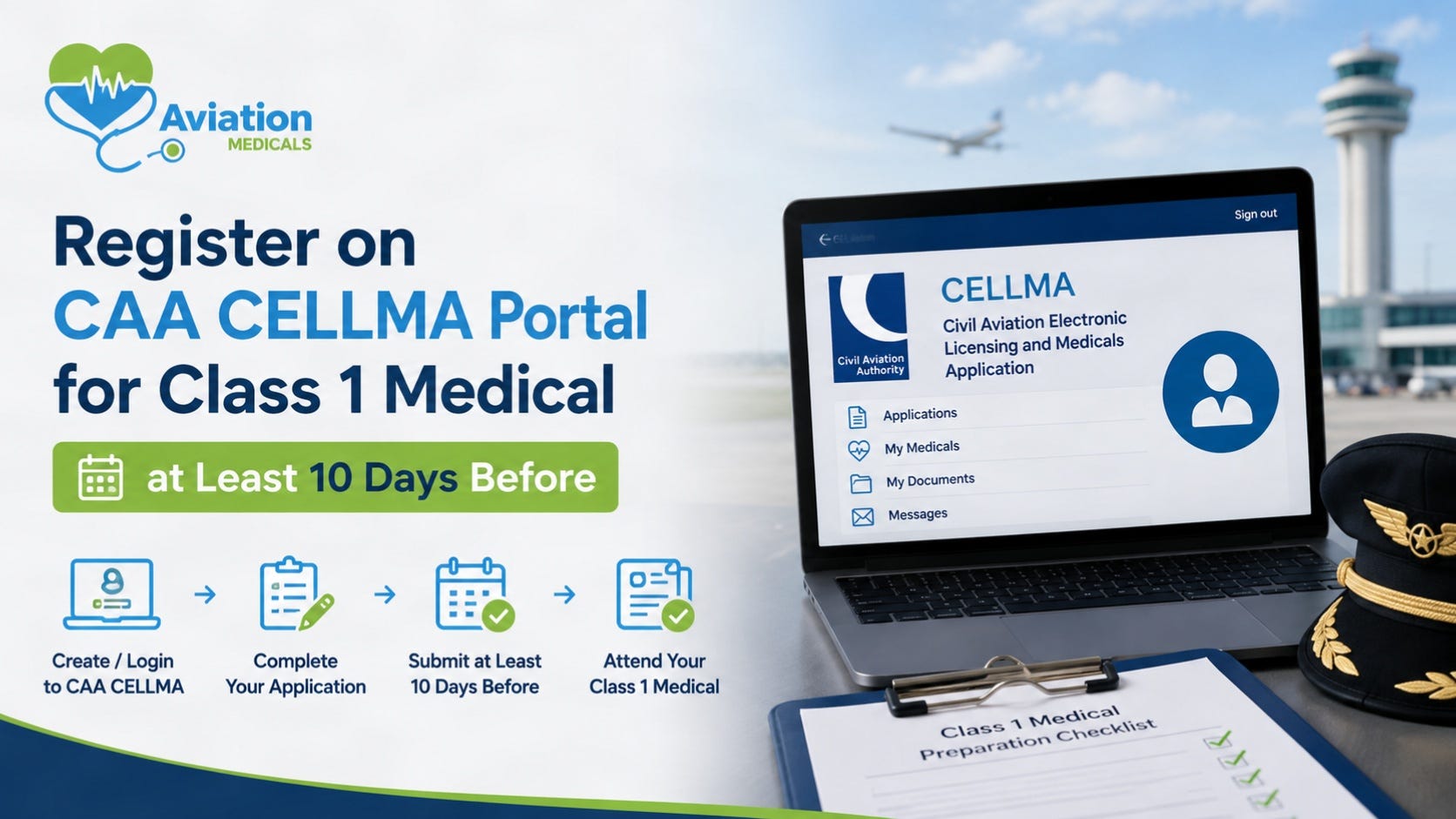 Register on CAA CELLMA Portal for Class 1 Medical at Least 10 Days Bef