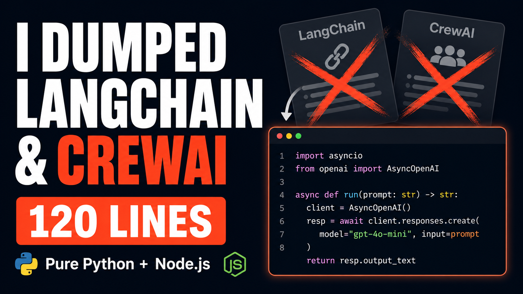 Why I Dumped LangChain and CrewAI for 120 Lines of Pure Python and Node.js