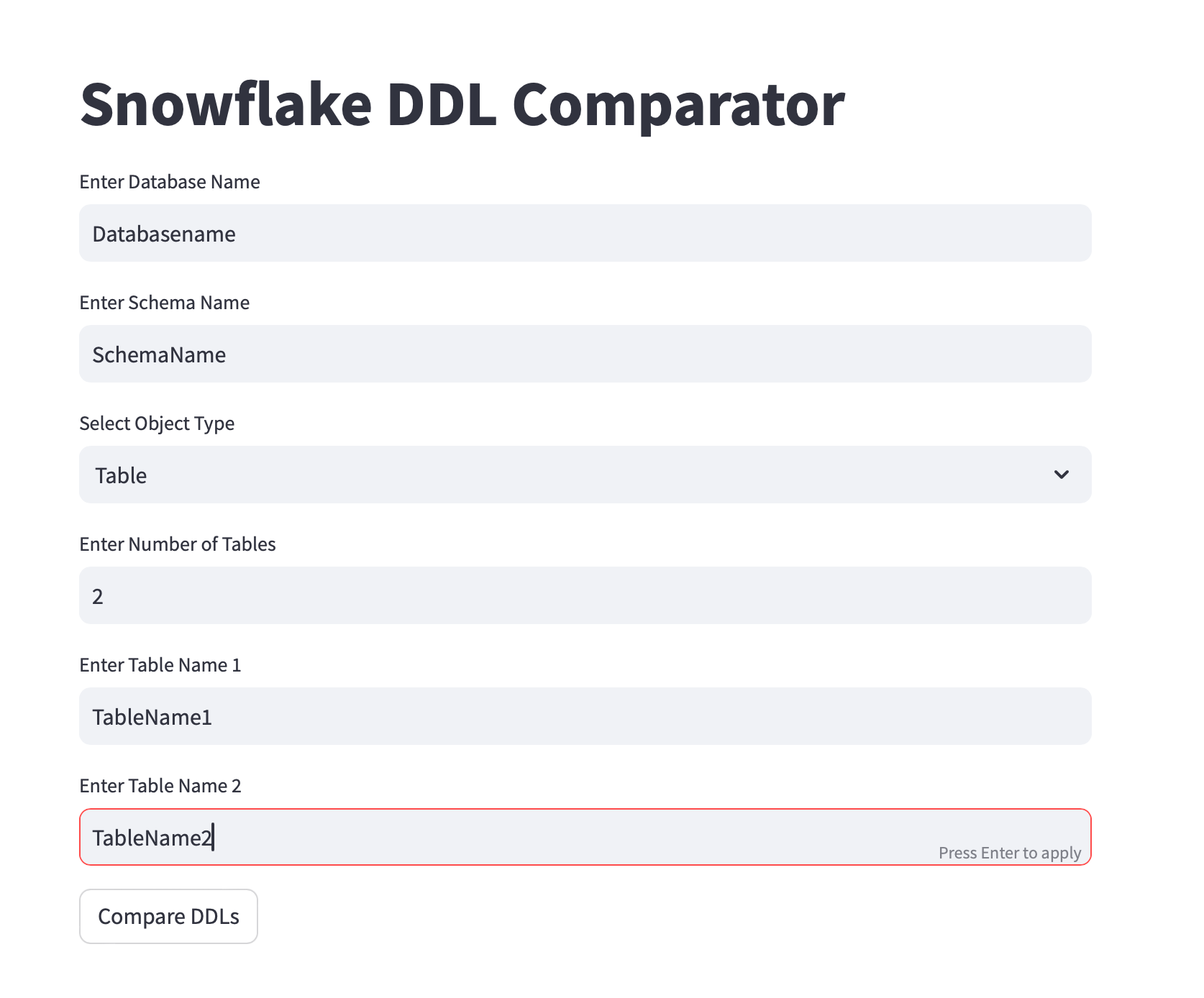 Snowflake DDL Comparator:(Different Accounts)