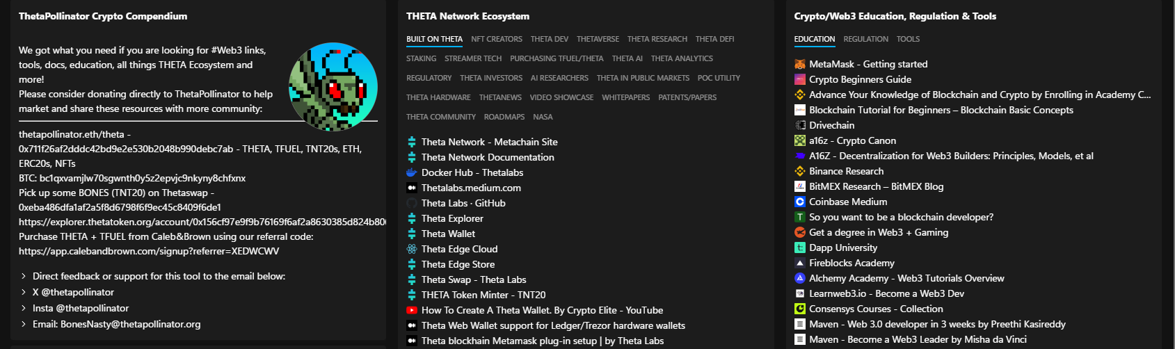 Introducing the ThetaPollinator Crypto Compendium: Helpful Links Curated for the Theta Ecosystem…