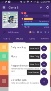 Screenshot of Habitica app for setting resolutions