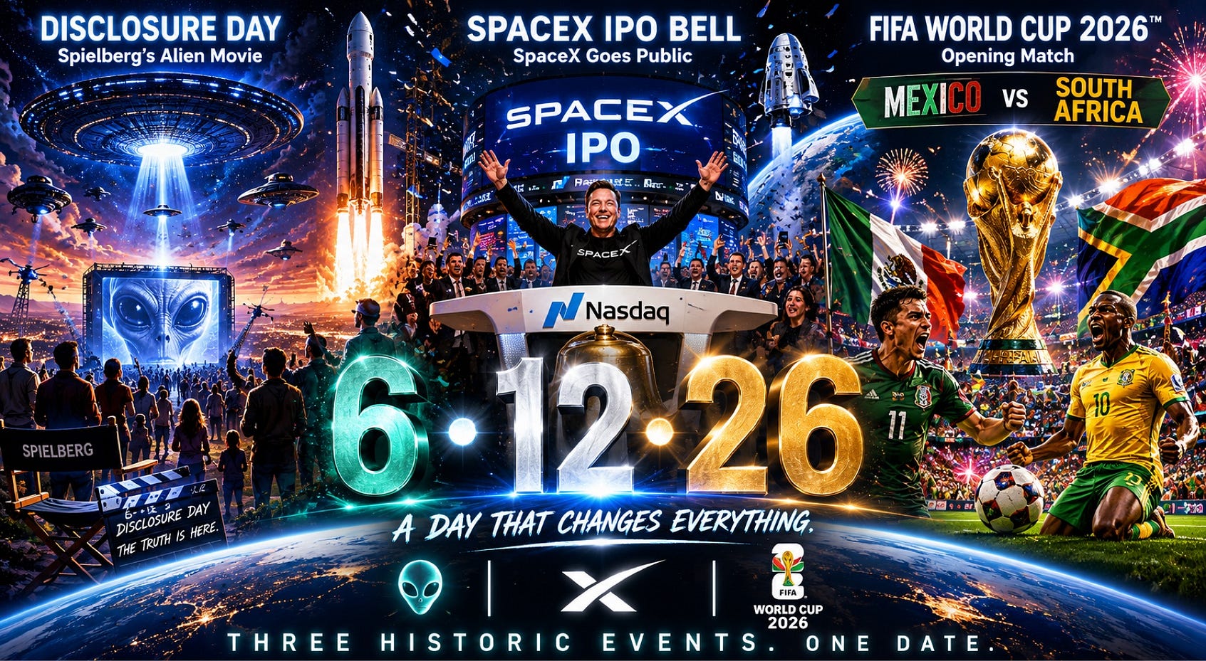 6–12–26. All on ONE DAY: Disclosure Day. SpaceX IPO. World Cup. Lots o